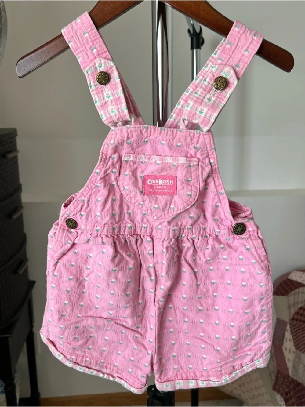 Vintage Osh Kosh Floral Shortalls Romper Pink